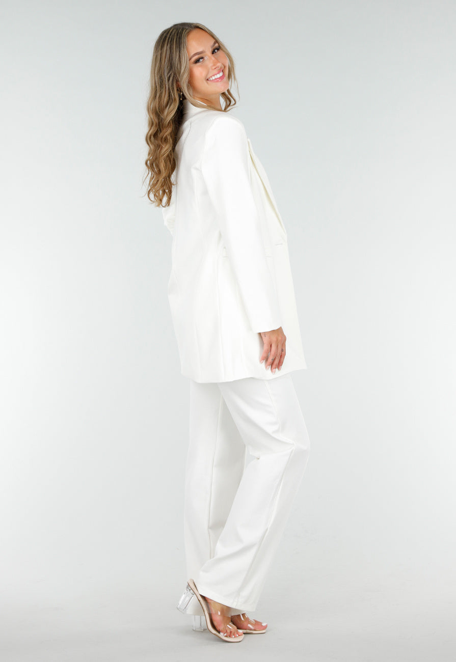 Stretchy Classy Halflange Blazer in Offwhite