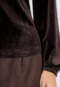 Bruine Velours Top met Cut-Out Halslijn en Lange Mouwen