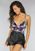 Paarse Glitter Vlinder Top
