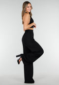 High Waist Zwarte Linnen Look Tall Broek met Tailleband