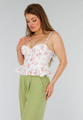 Witte Stretch Korset Top met Vetersluiting, beugels en Bloemenprint