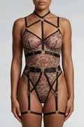 Mesh Luipaard Body met Beugels en Kinky Straps