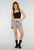 Grijze Denim Shorts met Studs en Rechte Pijpen