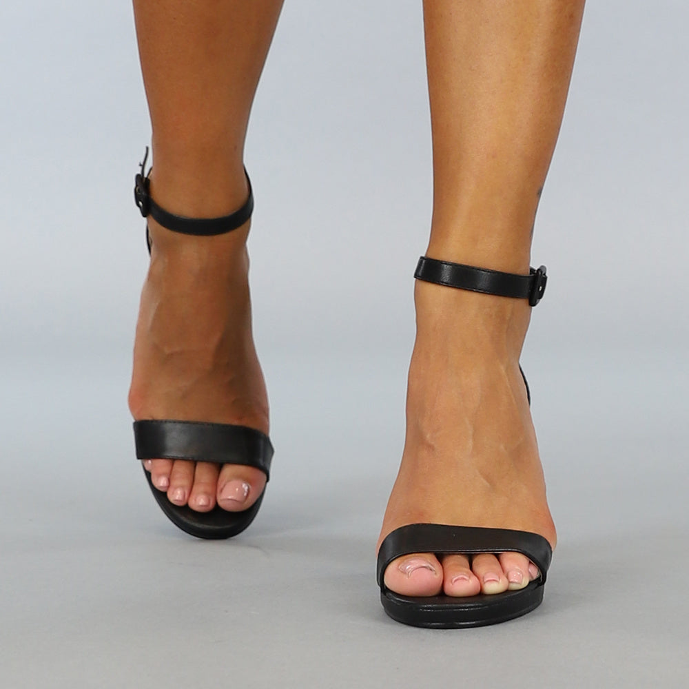 Zwarte Lederlook Sandaletten met Blokhak