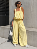 Lichtgele Stretch Two Piece Set met Mouwloze Top en Wide Leg Broek