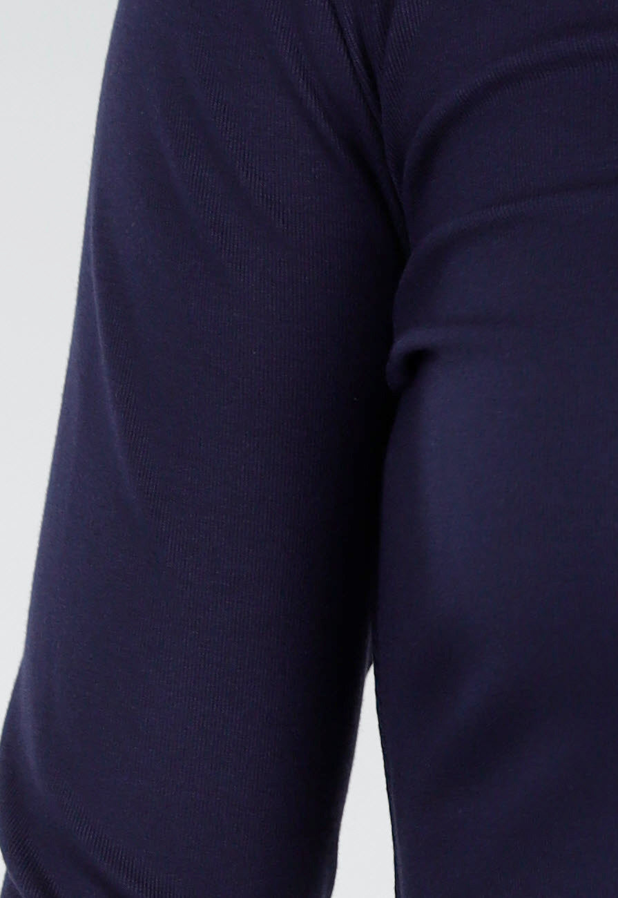 Donkerblauwe Longsleeve Top met V-Hals en Witte Boorden