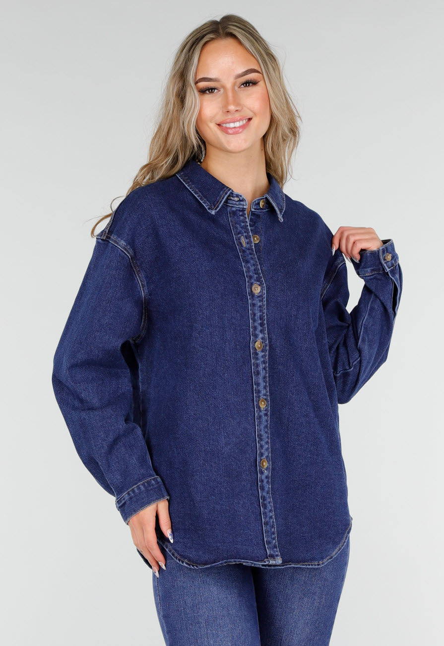 Redial Jeans  Donkerblauw Denim Overhemd met Oversized Pasvorm en Knoopsluiting