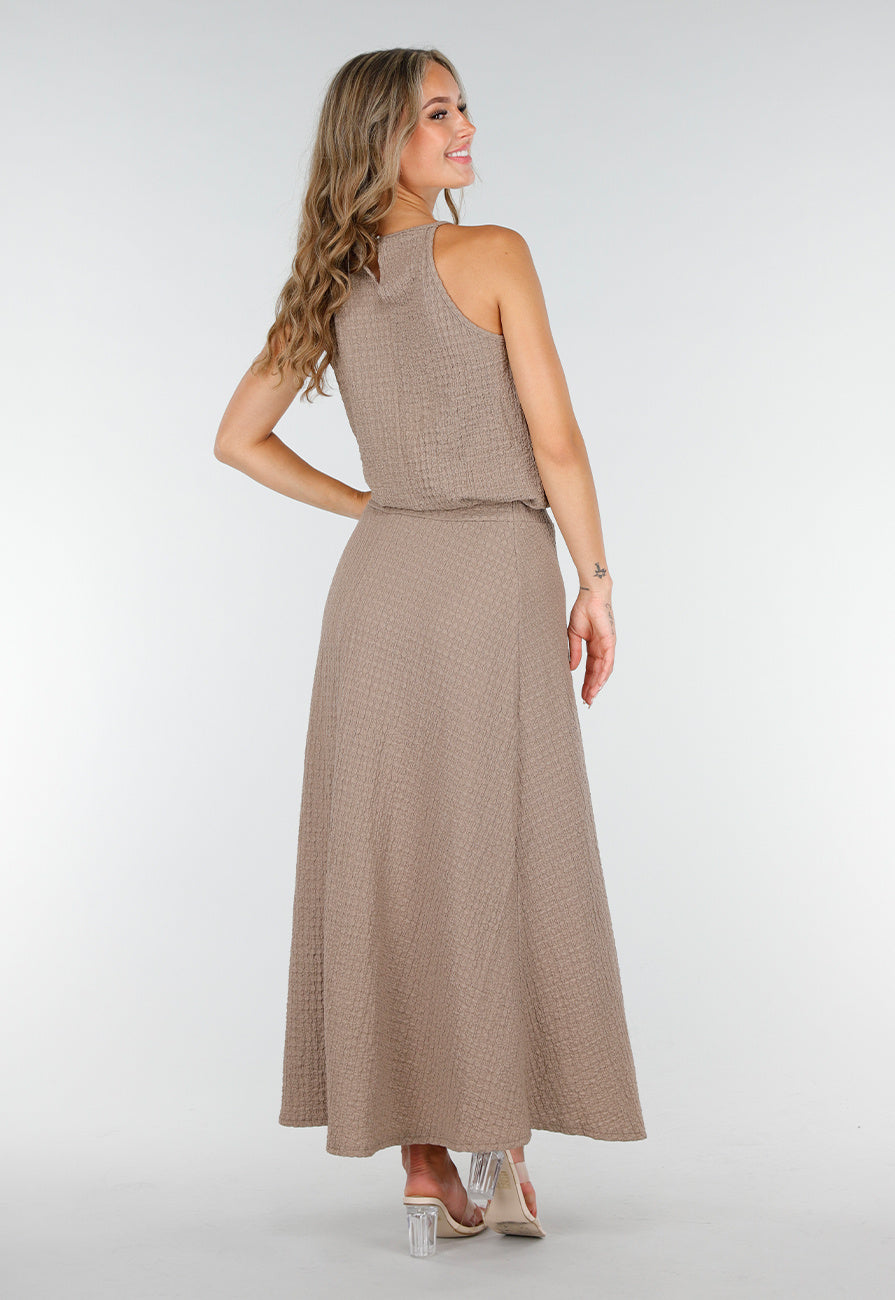 Taupe Set met Hooggesloten Top en Stretch