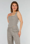 Tweedelige Geruite Stretch Set met Hoge Taille Broek en Korsettop met Baleinen