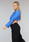 Blauw Golvend Cropped Truitje met Trompet Mouwen