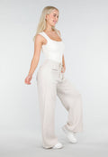 Beige Barrel Fleece Joggingbroek met Trekkoord en Stretch