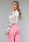 Witte Kanten Vintage Print Bodysuit met Cups