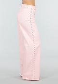 Lichtroze High Waist Wide Leg Jeans met Stud Details