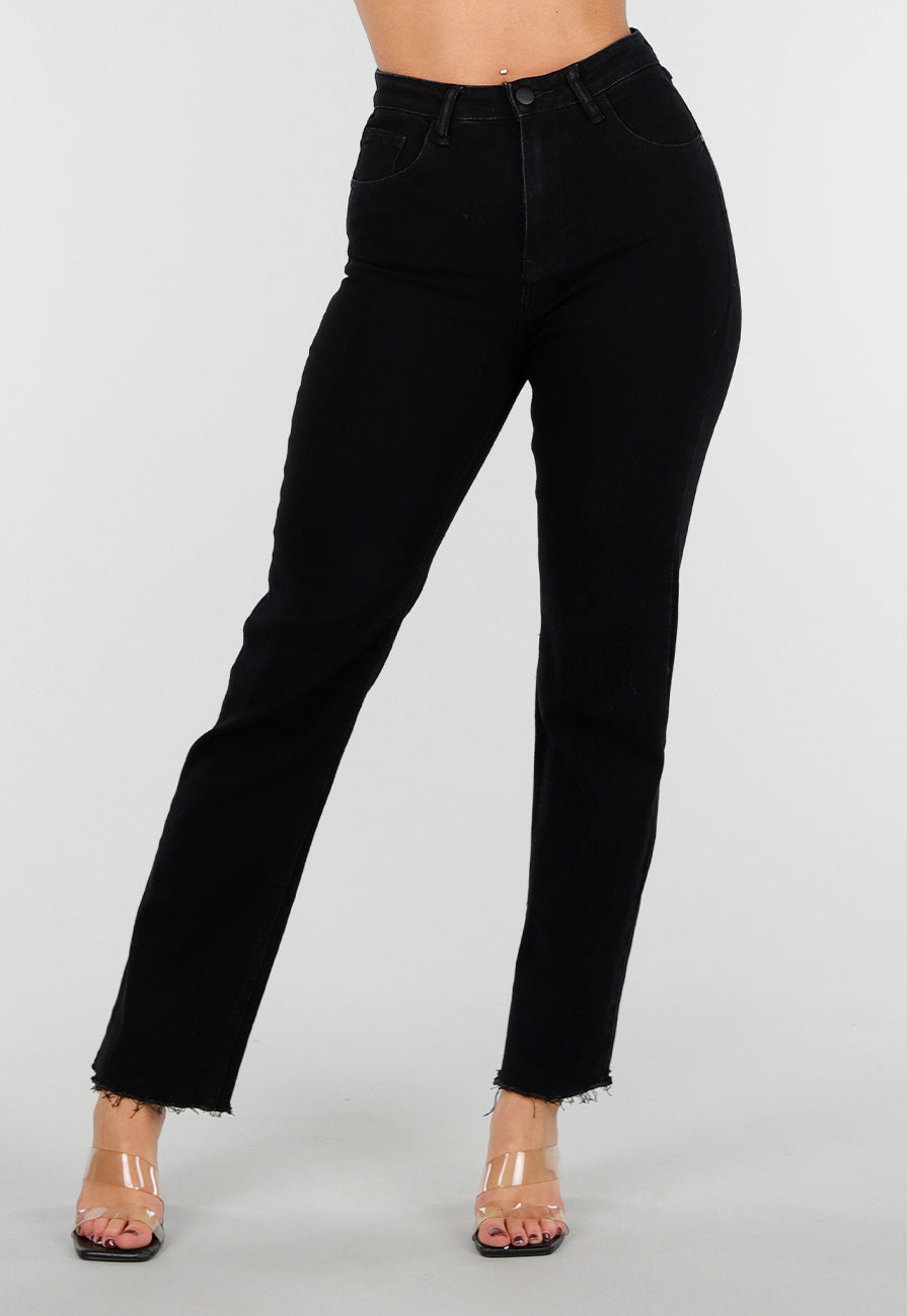 Zwarte Straight Leg Jeans met High Waist
