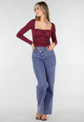 Burgundy Push-Up Longsleeve Top met Gerimpelde Bustier