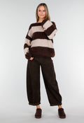 Bruine Barrel Jeans met Subtiele Animalprint en Omgeslagen Zoom