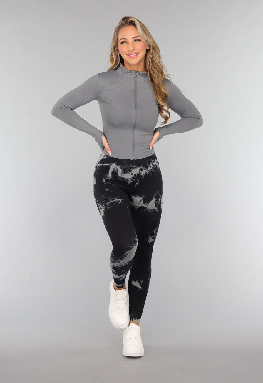 Grijze Sport Yoga Jas met Hoge Kraag