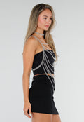 Zilverkleurige Bodychain met Choker en Verstelbare Rugsluiting