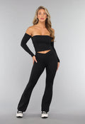 Off Shoulder Top met Lange Mouwen in Zwart