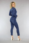 Retro Look Donkerblauwe Jumpsuit met Tailleband