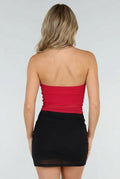 Rode Padded Halter Top met Mesh Detail Ruches en Stretch
