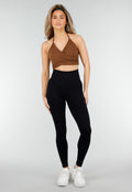Bruine Wrap Halter Crop Top met Open Rug en Push Up Pads
