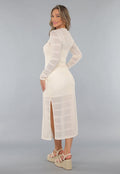 Beige Jurk met Structuur en Onderjurk
